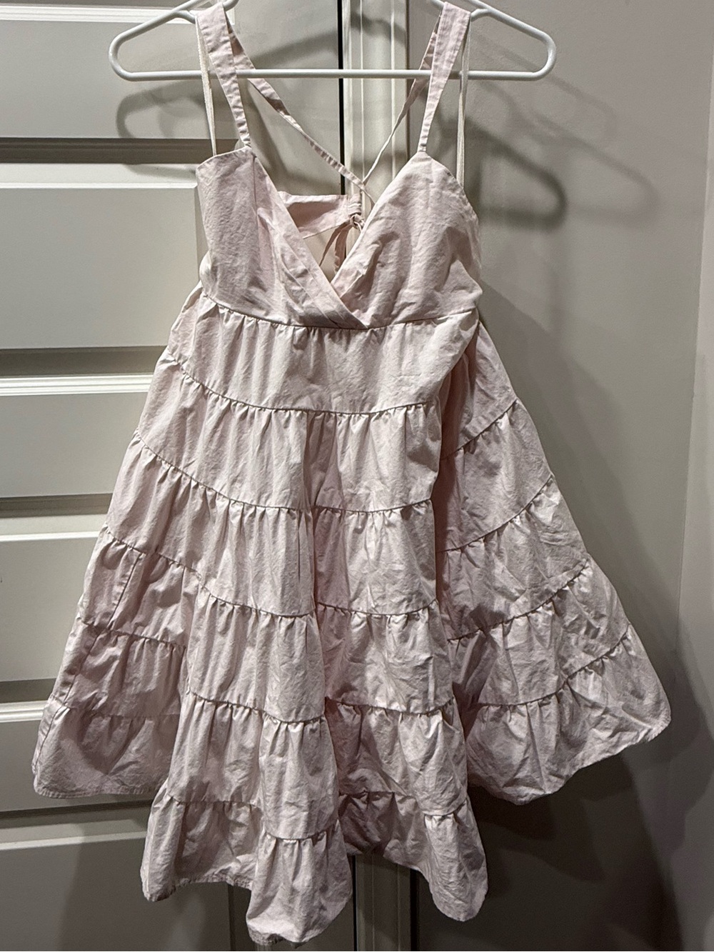Kimchi Blue Light Pink Tiered Mini Sundress with Crisscross Back